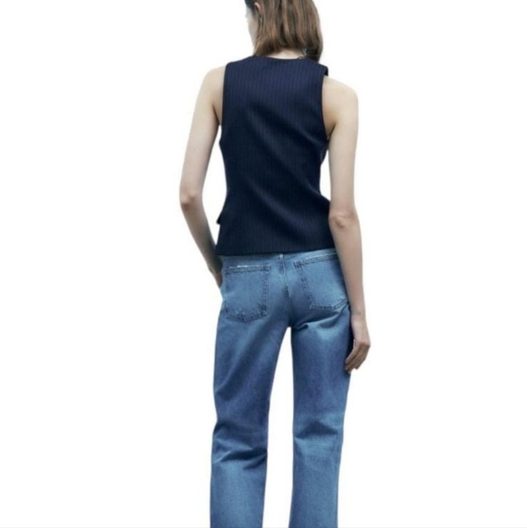 Zara Navy Blue Pinstripe Vest (S) - Picture 3 of 5